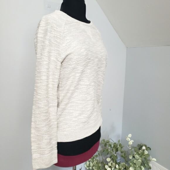 Ann Taylor LOFT Gray Ivory Silver Metallic Long Sleeve Zipper Sweater Large - Picture 2 of 9